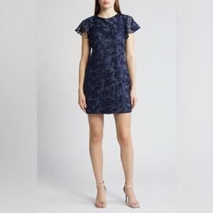 Sam Edelman Leafy Embroidered Lace Flutter Sleeve Navy Sheath Dress Size 0